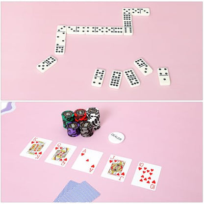 TIASUSAN Pink Mahjong Mat (31.5” x 31.5”) with Black Carrying Bag, Anti-Slip, Noise-Reducing Table Cover for Mahjong, Poker, Board Games, Dominoes, and Card Games - color: Pink
