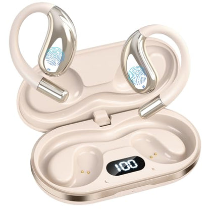 Open Ear Clip Wireless Earbuds Bone Conduction Headphones,Bluetooth 5.4,Open Ear Design for Running Fitness,IPX7 Waterproof,Built-in Mic Touch Control Operate Ear Hooks /Running/Workout/Fit Cycling﻿