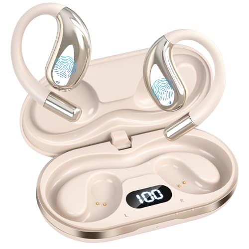 Open Ear Clip Wireless Earbuds Bone Conduction Headphones,Bluetooth 5.4,Open Ear Design for Running Fitness,IPX7 Waterproof,Built-in Mic Touch Control Operate Ear Hooks /Running/Workout/Fit Cycling﻿