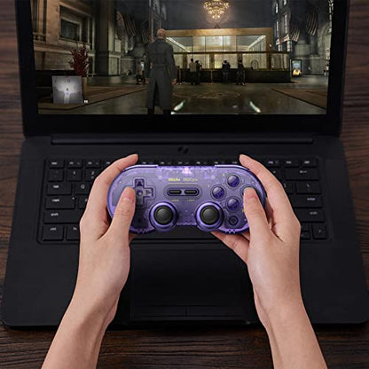 8Bitdo SN30 Pro Bluetooth Controller, Hall Effect Joystick(Crystal Purple) | Rumble Vibration, Turbo Function, USB-C Cable, Wireless Gamepad for Switch/Switch 2, Windows, Apple, Steam Deck, Raspberry Pi - color: Crystal Purple