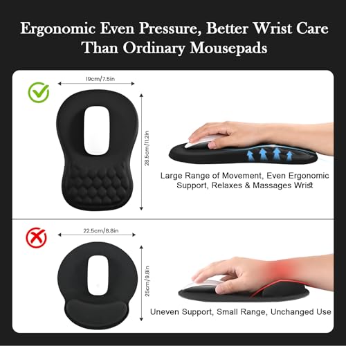EooCoo Massage Ergonomic Mouse Pad with Dual-Slope Design Wrist Rest | Carpal Tunnel Relief, Memory Foam Wrist Rest, Non-Slip PU Base, Office Desk Accessories - color: Midnight Black