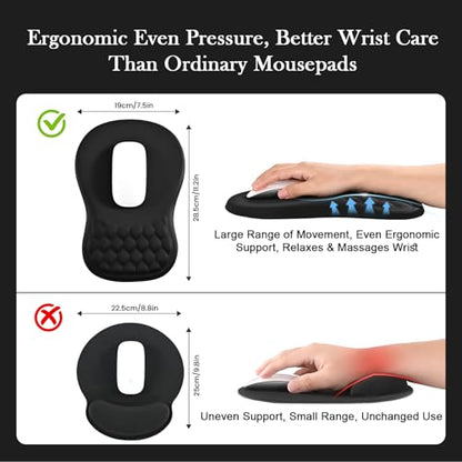 EooCoo Massage Ergonomic Mouse Pad with Dual-Slope Design Wrist Rest | Carpal Tunnel Relief, Memory Foam Wrist Rest, Non-Slip PU Base, Office Desk Accessories - color: Midnight Black