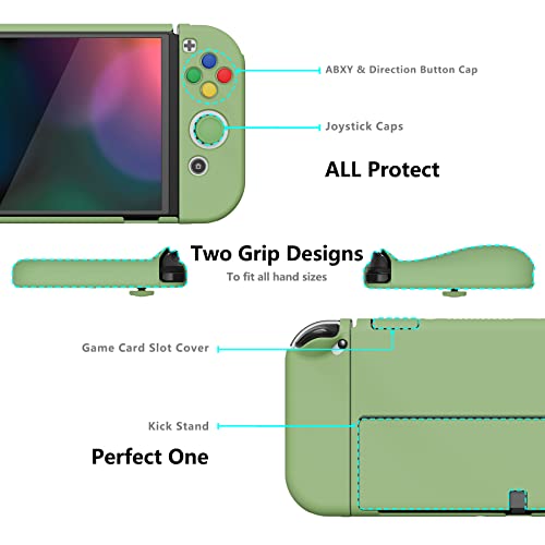 PlayVital AlterGrips Protective Slim Case for Nintendo Switch OLED, Ergonomic Grip Cover for Joycon, Dockable Hard Shell for Switch OLED w/Thumb Grip Caps & Button Caps - color: Matcha Green