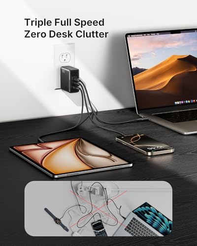 INIU 100W GaN USB C Charger, 3-Port Compact Fast Charging Block with 5ft 100W USB C Cable, Foldable Travel Laptop Charger for MacBook Pro Air 15 14, iPhone 17 16 Pro Max Samsung S26 S25 Dell etc Black - color: Black