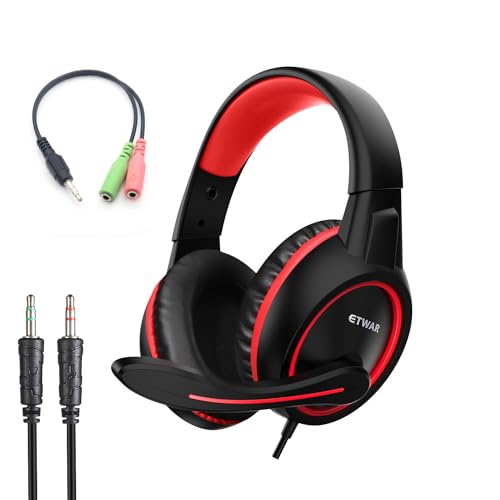 B3 Headset for Nintendo Switch, Xbox One, PS4, Mega Bass Surround and Noise Cancelling 3.5mm Jack Over Ear Headphones with Mic for Laptop PC - color: Red