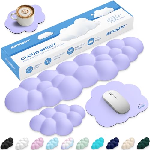 Cloud Wrist Rest Keyboard Cushion and Cloud Mouse Pad, Purple | 4-in-1 Ergonomic Cloud Keyboard Wrist Rest Set, Memory Foam, Arm Support for Palm, Cute Desk Accessory for PC Gaming Setup - color: 04 Purple, size: Tenkeyless