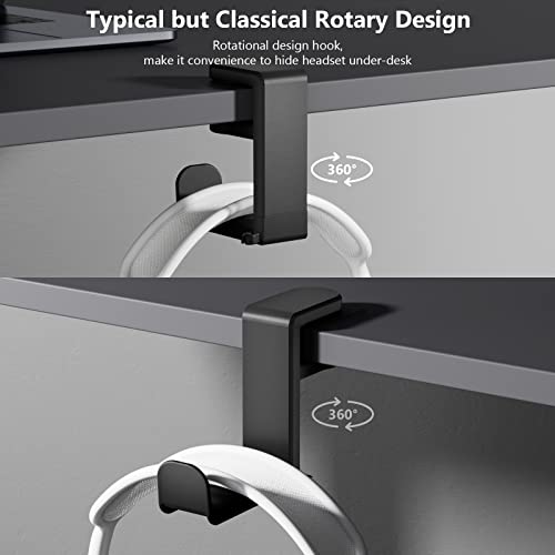 Rotating Headphone Stand - EURPMASK PC Gaming Headset Stand, Adjustable Clamp-on Headphone Holder, Headphone Hanger Hook Under Desk with 360 Degree Swivel&Cable Clip Organizer - Black, 2 Pack - color: Black_2 Pack