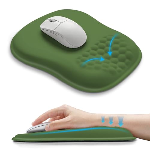 Hokafenle Ergonomic Wrist-Hugging Mouse Pad Wrist Support, U-Shaped Holding Wrist Rest Mousepad for Carpal Tunnel Pain Relief with Cushioned Memory Foam Slope Massage Bulge (10.2x8.3 in,Dill Green) - color: Dill Green