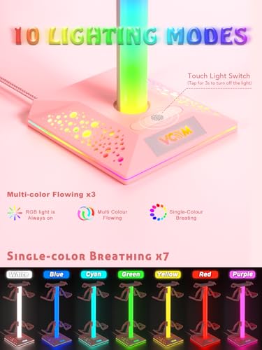 VCOM RGB Gaming Headphones Stand with 2 USB Ports, Pink Headset Stand with 10 Light Modes and Non-Slip Rubber, Suitable for PC Desk Accessories Gamers Gift(Pink) - color: Pink