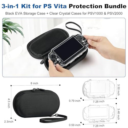 Jekarsy 3-in-1 Kit for PS Vita Case Bundle, Hard EVA Carrying Case for Sony PS Vita 1000/2000, Two Clear Crystal Cases for PSV 1000/2000, Console & Other Accessories Not Included