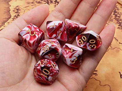 DND Dice Set Red Mix White Dice for Dungeon and Dragons D&D MTG 7-Die RPG Polyhedral Dice - color: Red Mixed White