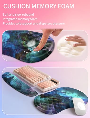 Hokafenle 2in1 Combination, Wave Keyboard Wrist Rest and Ergonomic Curvature Mouse Pad Wrist Support for Relieve Wrist Pain, Filled with Soft Cushion Memory Foam, Nebula Dreamland - color: Nebula Dreamland