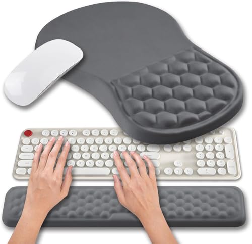 Hokafenle 2 in 1 Ergonomic Mouse Pad Wrist Support & Wrist Rest for Computer Keyboard Set, with Relieve Carpal Tunnel Pain Massage Bulge and Full Memory Gel Design (2In1 Set, Dark Gray) - color: Hk012-dark Gray