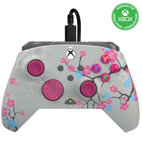 PDP Gaming REMATCH GLOW Enhanced Wired Controller: Licensed Gamepad for Xbox Series X|S, Xbox One, Windows PC, Mappable Back Buttons, Advanced Customizable App - Cherry Blossom (Pink Glow in the Dark) - color: Cherry Blossom (Glow in the Dark), style: Con