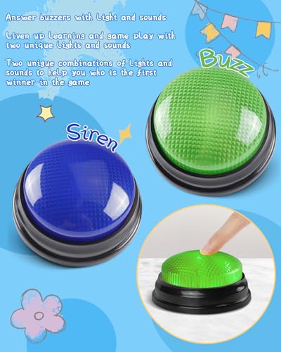 2-Pack Buzzers for Trivia Games, Game Buzzers with Lights and Sound, Family Feud Buzzers, Answer Buzzers for Classroom and Trivia Nights