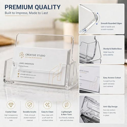 Lineshading 10 Pack Business Card Holder Desk Clear Acrylic Name Card Display Stand Tabletop Vertical Organizer Fits 3.5" x 2" Standard for Office Marketing Wedding Businesses Event Planning