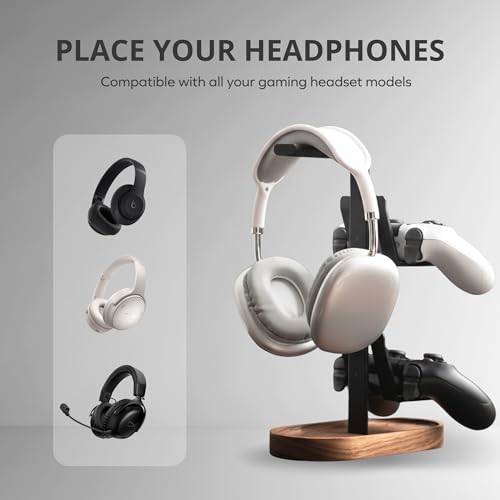 muso wood 2-in-1 Gaming Controller Stand, Headphone Holder, Desktop Headset Stand for Game Controllers and PC Earphone Accessories