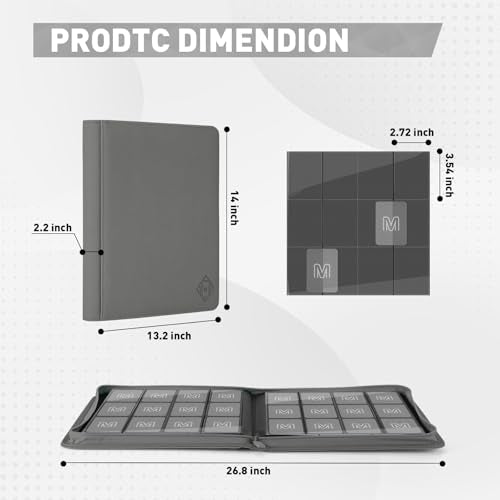 Premium Card Binder 12 Pocket for 720 Pockets Trading Card Binder, PU Zipper Card Collection Album, Sturdy Side-Loading Card Book Holder for MTG, TCG, Game Cards, Sports Cards - color: 12 Deep gray