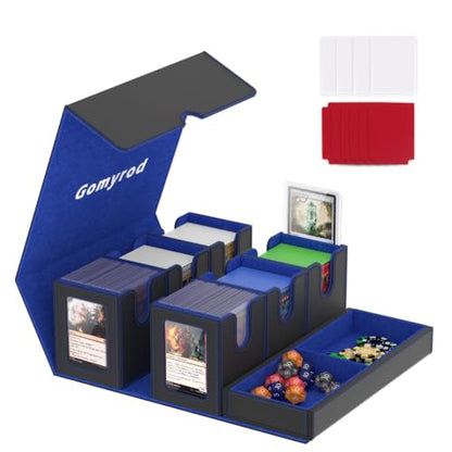 Gomyrod Card Deck Box with 4 Commander Display & Dice Tray (Black & Blue) | 7 In 1 MTG Commander Deck Box, Fits 240+ Toploader Cards, Removable Deck Case, Compatible for Magic/TCG/Sports/Baseball Cards - color: Black & Blue