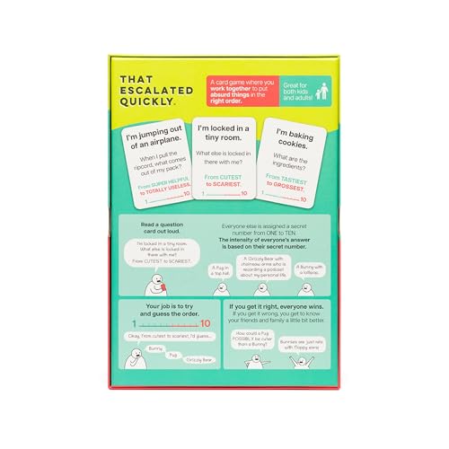 That Escalated Quickly by Exploding Kittens, 2-8 Players - Ages 10+ - 15 Minutes to Play - Hilarious Cooperative Card Game for Family Game Night, Party, Adult and Teen | Work together to put absurd things in the right order! A clever cooperative card game