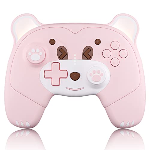 Mytrix Cute Wireless Controller, Pro Controller Wireless Gamepad Bundle with Breathing Light, Macro, Headphone Jack, Turbo-Pink Berry - color: Pink Berry
