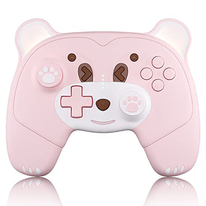Mytrix Cute Wireless Controller, Pro Controller Wireless Gamepad Bundle with Breathing Light, Macro, Headphone Jack, Turbo-Pink Berry - color: Pink Berry