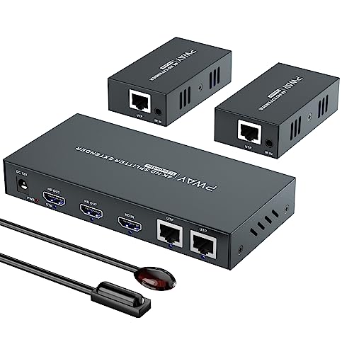 4K @60Hz HDMI Extender Splitter 1x2 Video by CAT5 CAT6 CAT7 Ethernet Cable | Extend 196ft, with IR, Support HDR10-Loop Out-Poc, Work with large UHD TVs, for Church, Classroom, Sports Events - size: 1x2 4K60Hz 196ft