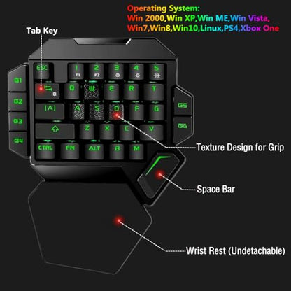 RGB One Handed Mechanical Gaming Keyboard,Colorful Backlit,Wrist Rest Support,Professional USB Wired Single Hand Mechanical Keyboard for Game
