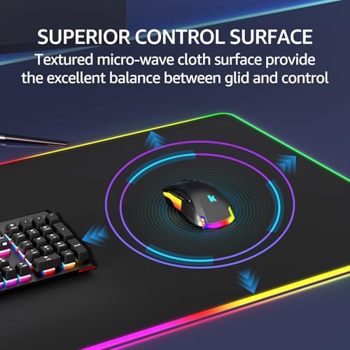 KTRIO RGB Large Gaming Mouse Pad, 31.5 x 15.7 in, RGB Black, XXL | Smooth Micro-Weave Surface, RGB Lighting Design, Non-Slip Rubber Base, Durable Stitched Edges, Office & Home Use - color: RGB Black, size: 31.5l X 15.7w Inches