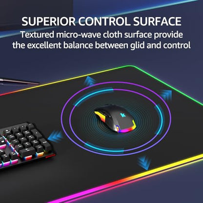 KTRIO RGB Large Gaming Mouse Pad, 31.5 x 15.7 in, RGB Black, XXL | Smooth Micro-Weave Surface, RGB Lighting Design, Non-Slip Rubber Base, Durable Stitched Edges, Office & Home Use - color: RGB Black, size: 31.5l X 15.7w Inches