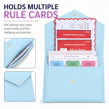Leather Mahjong Card Clutch Pouch, 8 x 6 Inches Protective Case for American Mahjong Strategy Cards, Secure Magnetic Closure Accessories Holder, Elegant Game Night Gift (Sky Blue) - color: Sky Blue