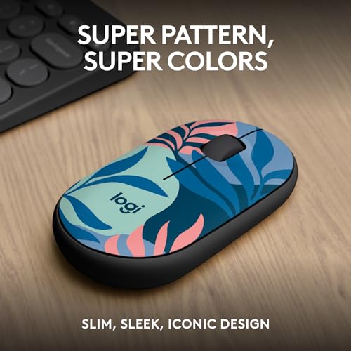 Logitech M340 Compact Ambidextrous Silent Wireless Mouse - Floral Leaves | Silent clicks, with 2.4 GHz USB-A Nano Receiver, 3 non-customizable buttons, 18-months battery, Windows Mac Chrome compatible - color: Floral Leaves