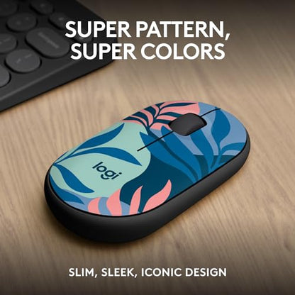 Logitech M340 Compact Ambidextrous Silent Wireless Mouse - Floral Leaves | Silent clicks, with 2.4 GHz USB-A Nano Receiver, 3 non-customizable buttons, 18-months battery, Windows Mac Chrome compatible - color: Floral Leaves