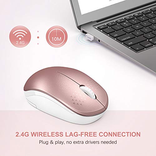 seenda Wireless Mouse, 2.4G Noiseless Mouse with USB Receiver Portable Computer Mice for PC, Tablet, Laptop, Notebook - Rose Gold&White - color: Rose Gold and White