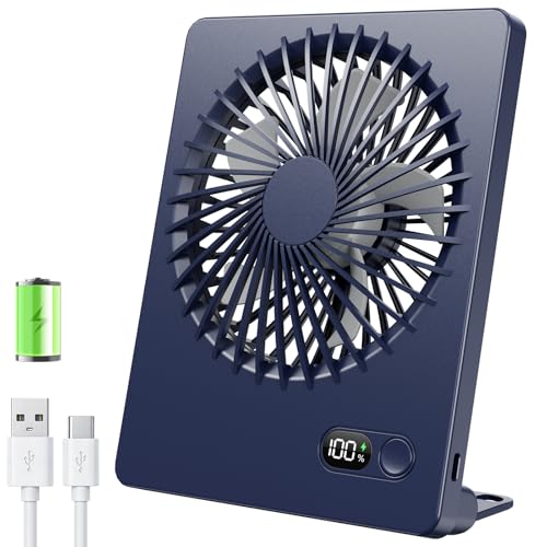 Zuvas Desk Fan Small Rechargeable Battery Table Fans for travel Ultra Quiet | 180° Tilt Folding, LED Dislay, Portable Fan Slim Design, 3 Speed Adjustable, for Office Bedroom Desktop, Cruise Essentials - color: Navy Blue