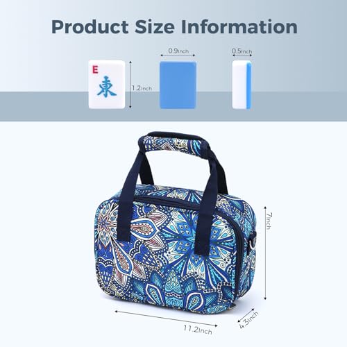 American Mahjong Tile Set with Printed Handbag, 166 Premium Blue Tile and Accessories, Portable and Stylish Mahjong Set, Mahjong Game Set for Travel, Gifts（Blue, No Racks） - color: Blue