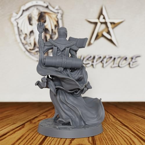 AUSPDICE Unpainted Lich Mini, DND Miniatures for Tabletop RPG-AS217 | Undead Spellcaster with Open Spellbook, Skull Relic and Flowing Robes for Fantasy Gaming, Dungeon Masters and RPG Accessories
