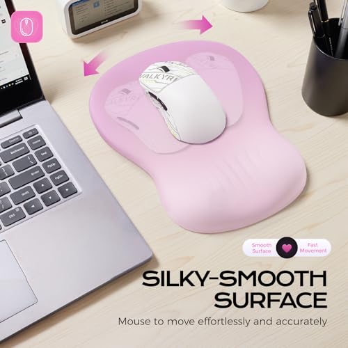 Ergonomic Mousepad with Wrist Rest Pink, Wrist Rest for Mouse Pad, Memory Foam with Massage Design, Non-Slip PU Base for Office and Home - color: pink mousepad with wrist rest