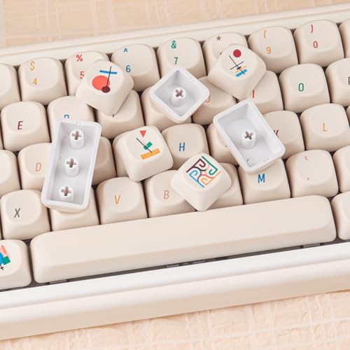 Tsungup MOA Keycaps, Creamy White Geometric Shapes Cute Custom Keycaps | PBT Minimal Dye Sub 131 Keys Keyboard Keycap Set for MX Switches Mechanical - color: White