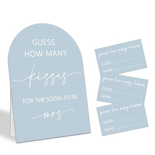 Guess How Many Kisses For The Soon-To-Be Mrs Game Set, 50 Guess Cards With 1 Standing Sign, Minimalism Blue Bridal Shower Wedding Bachelorette Engagement Party Decor & Activity Supplies - A05 - color: Blue