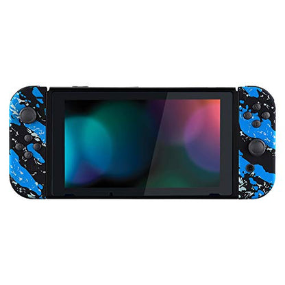 eXtremeRate DIY Replacement Shell Buttons for Nintendo Switch & Switch OLED, Blue Coating Splash Soft Touch Housing with Full Set Button for Joycon Handheld Controller - Console Shell NOT Included - color: Blue Coating Splash