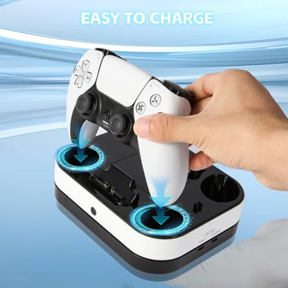 Puning PS5 Controller Charger Station,Fast Charging Dual PS5 Controller Stand Compatible with PlayStation 5 Dualsense Edge Gamepad & 9 RGB LED Lights and Cable
