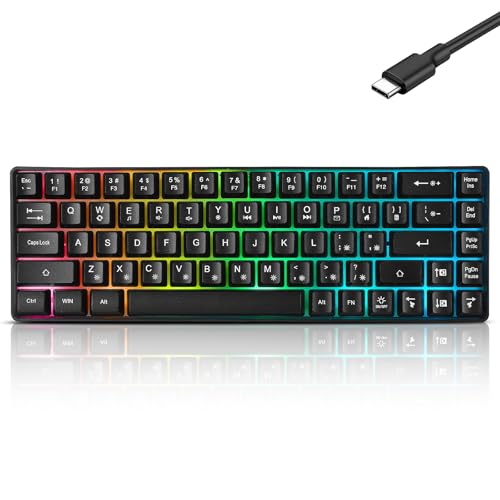 Guiheng Wired Portable 60% Mechanical Feeling Gaming Keyboard,RGB LED Backlit Compact 68 Keys Mini Wired Office Keyboard with Red Switch for Windows Laptop PC Mac - Black - color: black