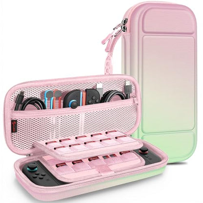 FINTIE Carrying Case for Nintendo Switch 2 (2025), Shockproof Hard Shell Switch 2 Case, Protective Cover Travel Bag with 19 Game Card & 2 Micro SD Card Slots & Inner Pocket, Pink Green - color: Pink Green
