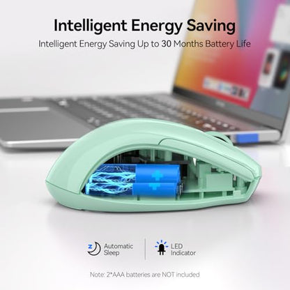 TECKNET Wireless Mouse, BT 5.0/2.4G, Silent 4800 DPI 6 Buttons, Green | Bluetooth 5.0/3.0 & USB A, 2-Device Easy Switch, Wide OS Compatible, 6-DPI, Ergonomic for S/M Hands, Extended Battery - color: Green