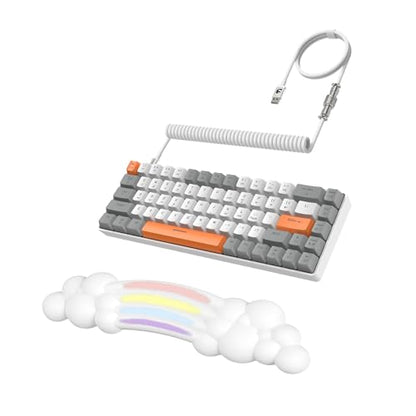 ZIYOU LANG 65% Wired RGB TKL Portable Mechanical Gaming Keyboard Light Gray Red Switch with Coiled Cable and White Rainbow Cloud Wrist Rest for PC Mac Gamer