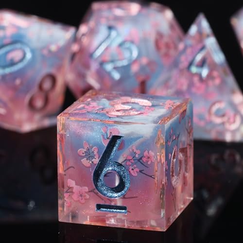 DND Sharp Edge Polyhedral Dice Set,for Dungeons and Dragons RPG MTG Table Games,7 Pcs Handmade Dice Set Sakura Pink - color: Sakura Pink