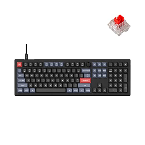 Keychron V6 Wired Custom Mechanical Keyboard Knob Version, Full-Size QMK/VIA Programmable Macro with Hot-swappable Keychron K Pro Red Switch Compatible with Mac Windows Linux Black (Non-Transparent) | QMK Programmable with Hot-swappable Keychron Red Switc