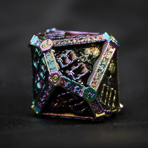 Metal DND Dice Set for D&D Dungeons and Dragons RPG Game Skull Wizard Theme Polyhedral Dice with Metal Gift Box for Dice Goblin Collectable Unique Skeleton Halloween Accessories (Iridescent) - color: Iridescent