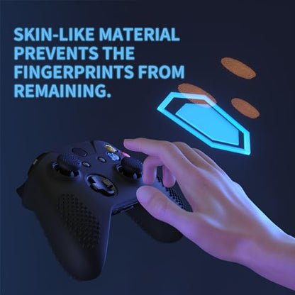 eXtremeRate PlayVital Soft Anti-Slip Silicone Controller Cover Skins Thumb Grips Caps Protective Case for Xbox One X/S Controller (Model 1708)- Black - color: Black